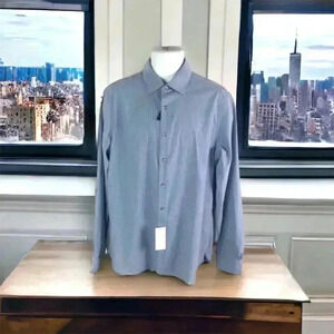 NEW Bloomingdale's L Blue Business Casual Collar Woven Button Up Shirt $98 MSRP
